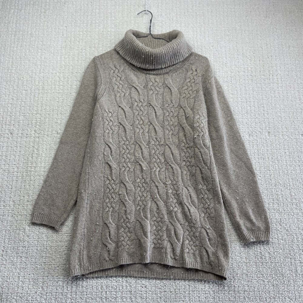 Massimo Dutti Wool / Cashmere Italy made 3D Cable Knit Sweater Beige Wom L Read